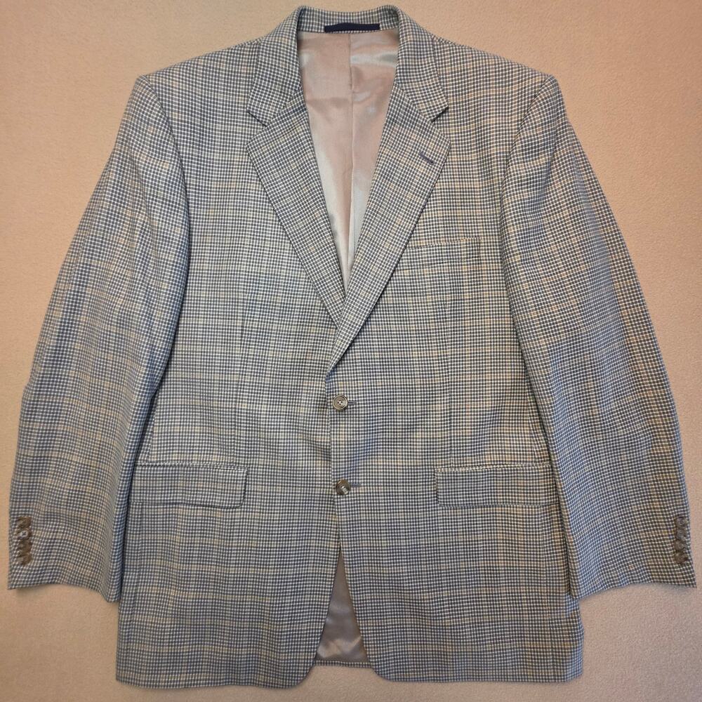 Burberry London VTG Kensington Blazer Tan Glen Plaid Houndstooth Sz 42R USA Made